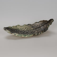 Sawdust Fired Teal Pottery Leaf 